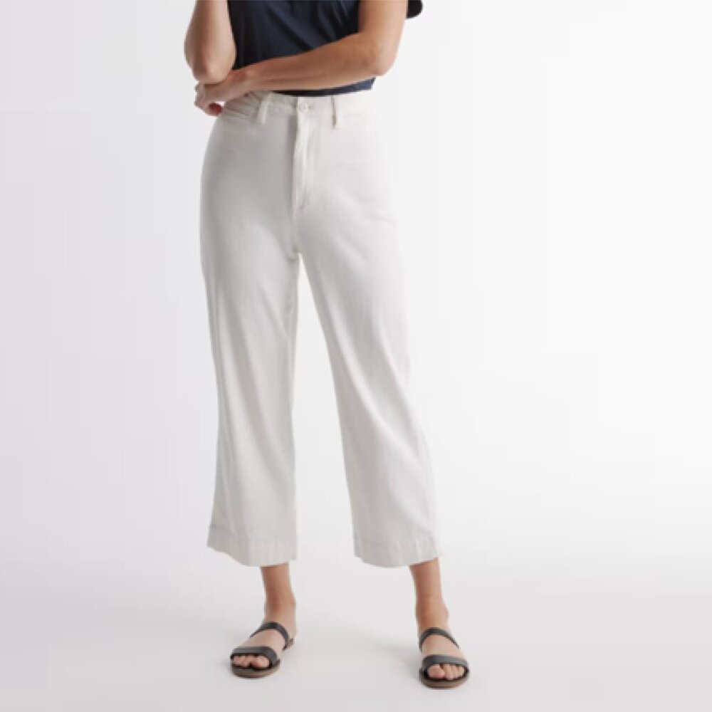Quince Women's Stretch Cotton Twill Wide-Leg Crop Pants sz 26 Ivory/White NWT